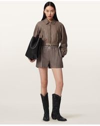 AllSaints - Fran High Rise Leather Shorts - Lyst