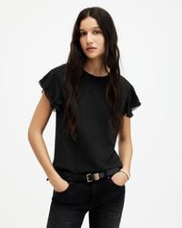 AllSaints - Isabel Frill Trim Short Sleeve T-shirt, - Lyst