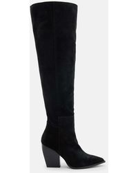 AllSaints - Reina Knee High Pointed Suede Boots - Lyst