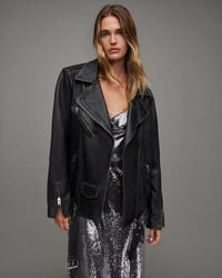 AllSaints - Billie Relaxed Leather Biker Jacket - Lyst