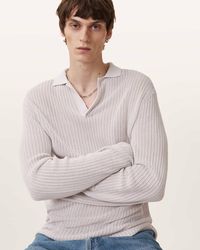 AllSaints - Thoma Long Sleeve Knitted Polo Shirt - Lyst