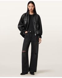 AllSaints - Aki Mid Crossover Ripped Jeans - Lyst