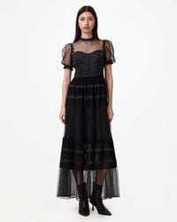 AllSaints - Ryla Polka Dot Mesh Maxi Dress - Lyst