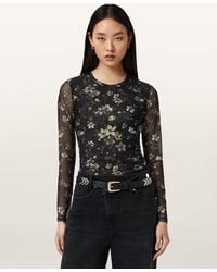 AllSaints - Polyester Ellie Mesh Long Sleeve T-Shirt, /Us 2 - Lyst