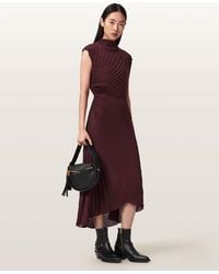 AllSaints - Polyester Rayanna Pleated Midi Dress, /Us 2 - Lyst