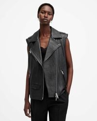 AllSaints - Billie Relaxed Fit Leather Biker Gilet - Lyst