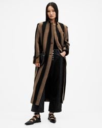 AllSaints - James Wool Blend Striped Maxi Coat - Lyst