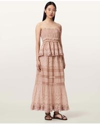 AllSaints - Camille Embroidered Tiered Maxi Skirt - Lyst