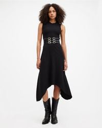 AllSaints - Gia Asymmetrical Ribbed Midi Dress, - Lyst