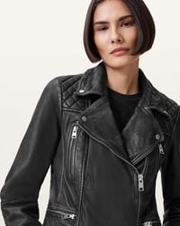 AllSaints - Cargo Distressed Leather Biker Jacket - Lyst