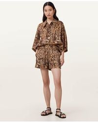 AllSaints - Linen Charli Leopard Print Shorts, /Us 4 - Lyst