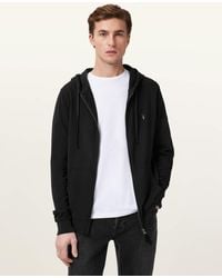 AllSaints - Brace Zip Up Brushed Cotton Ramskull Hoodie - Lyst