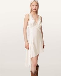 AllSaints - Polyester Ilka Asymmetric Lace Mini Dress, /Us 4 - Lyst
