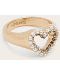 AllSaints - Vida Heart Bead Embellished Signet Ring - Lyst