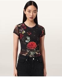 AllSaints - Main: 52% Polyamide (Recycled) 42% Polyester, 6% Elastane Ellie Mesh Floral T-Shirt, /Us 2 - Lyst