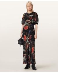 AllSaints - Polyester Tiwa Floral Midi Dress, /Us 2 - Lyst
