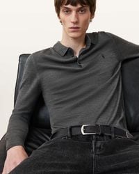 AllSaints - Mode Merino Long Sleeve Ramskull Polo Shirt - Lyst