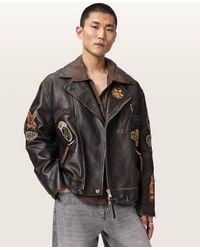 AllSaints - Hays Leather Biker Patch Jacket - Lyst
