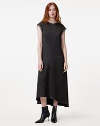 AllSaints - Lyra Lace Trim Midi Dress - Lyst