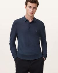 AllSaints - Mode Merino Long Sleeve Ramskull Polo Shirt - Lyst