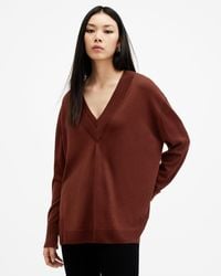 AllSaints - Bern Merino Wool V-Neck Jumper,, Sugar - Lyst