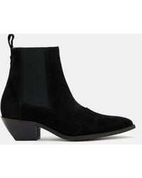 AllSaints - Dellaware Pointed Suede Western Boots - Lyst