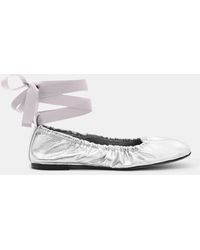 AllSaints - Alia Metallic Leather Ribbon Ballet Pumps, - Lyst