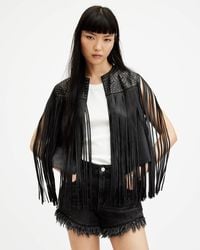AllSaints - Elias Astral Leather Tassel Gilet, - Lyst