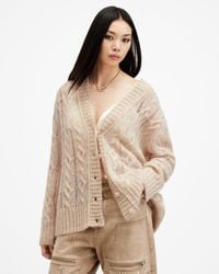 AllSaints - Regan Cable Knit Relaxed Fit Cardigan - Lyst