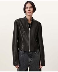 AllSaints - Sadler Slim Fit Leather Jacket - Lyst