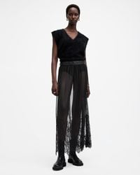 AllSaints - Ariella Lace Midi Skirt - Lyst