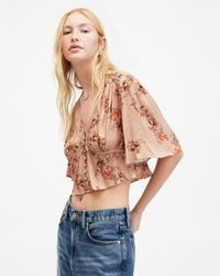 AllSaints - Tian Floral Print Oto Shirred Bust Top - Lyst