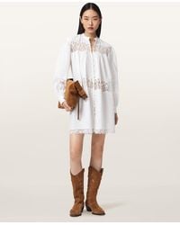 AllSaints - Talisa Linen Blend Lace Mini Dress - Lyst