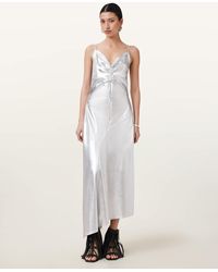 AllSaints - Lyocell Alexia V-Neck Metallic Midi Slip Dress, /Us 12 - Lyst