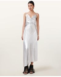 AllSaints - Alexia V-Neck Metallic Midi Slip Dress - Lyst