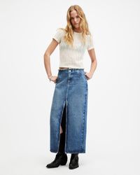 AllSaints - Cyra Frayed Waistband Maxi Denim Skirt, - Lyst