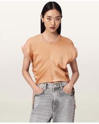 AllSaints - Mira Cropped Satin Drawcord T-Shirt - Lyst