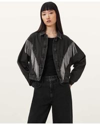 AllSaints - Marlene Embellished Fringe Denim Jacket - Lyst