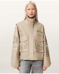 AllSaints - Clay Oversized Leather Patch Jacket - Lyst
