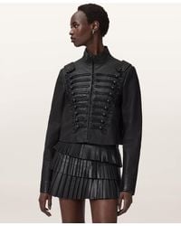 AllSaints - Rummy Cropped Leather Jacket - Lyst