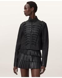 AllSaints - Rummy Cropped Leather Jacket - Lyst