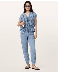 AllSaints - Val High-Rise Cargo Linen Blend Trousers - Lyst