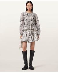 AllSaints - Cotton/Viscose Melani Round Neck Gathered Top, /Us 0 - Lyst