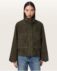 AllSaints - Clay Funnel Neck Suede Cropped Jacket - Lyst