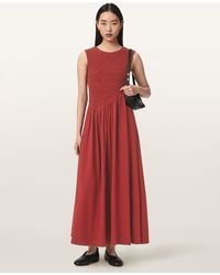 AllSaints - Luna Crinkle Cotton Midi Dress - Lyst