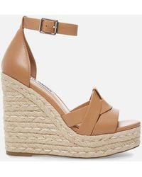 Steve Madden - Sivian Silver-toned Hardware Leather Wedge Sandals - Lyst