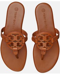 Tory Burch Miller Leather Toe Post Sandals - Brown