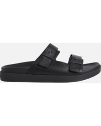Calvin Klein Leather Double Strap Sandals - Black