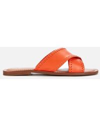 Dune Lindsy Leather Flat Sandals - Orange