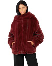 cropped red faux fur jacket